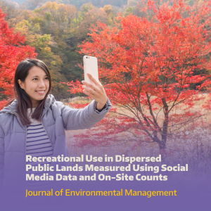 A person takes a selfie in a forest filled with fall-colored leaves