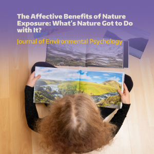 A person sits on the floor looking at photos of nature