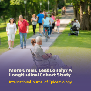 Many people walking, biking, and sitting in an urban park