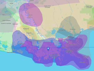 Color shaded map showing Houma territory.
