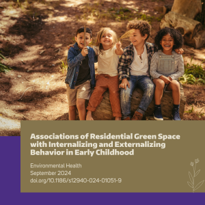 Four children sitting on a log outdoors
