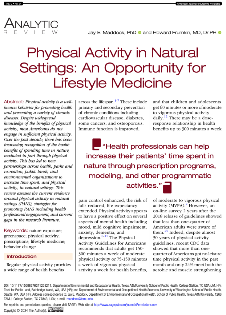 Physical Activity in Natural Settings: An Opportunity for Lifestyle ...