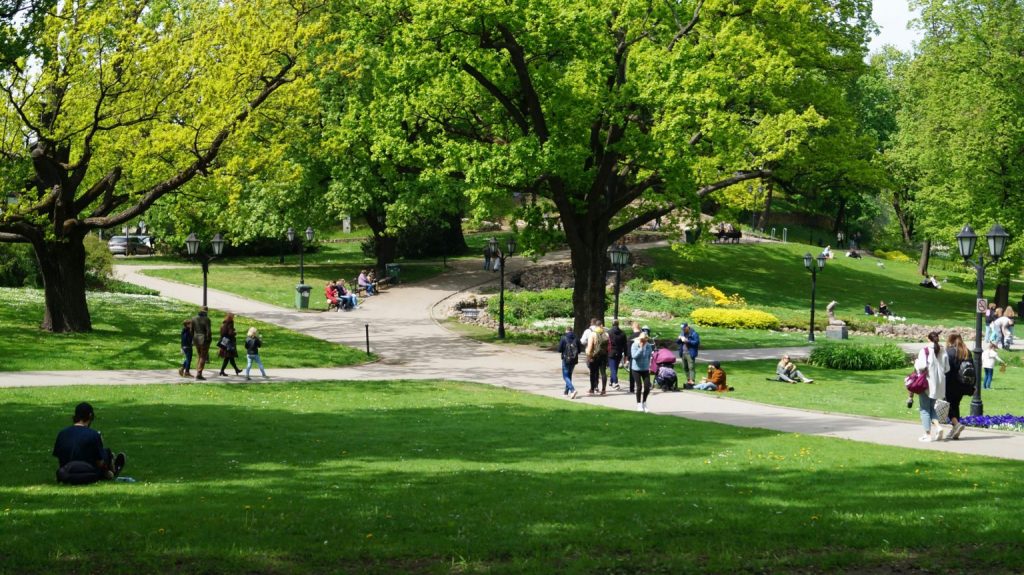 People enjoying an urban park. Researchers are trying to understand the mechanisms at play that link improved human well-being to contact with nature.