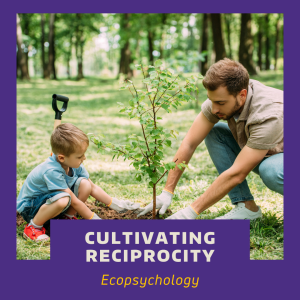 A parent and child plant a tree together