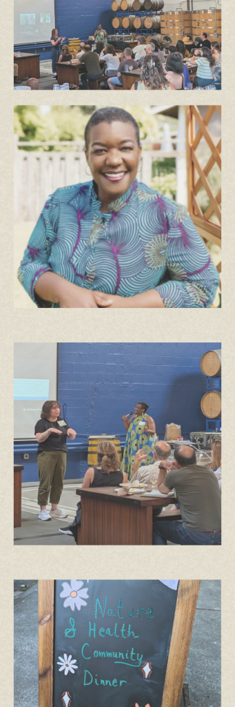A collage of photos from the community dinner 