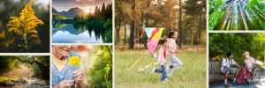 A collage of nature photos and people spending time in nature